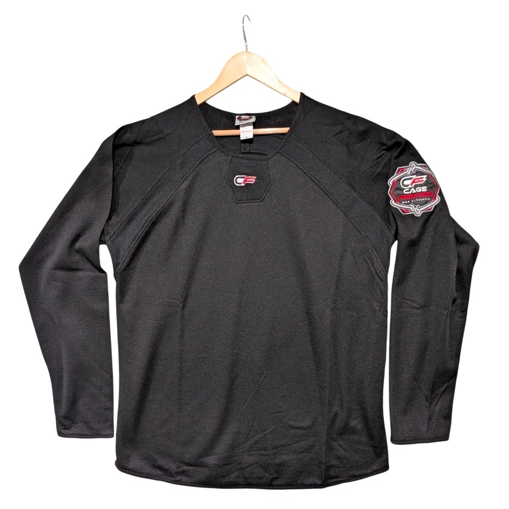 Cage Fighter MMA Authentic Mens XL Black Long Sleeve Training Shirt Raglan Logo